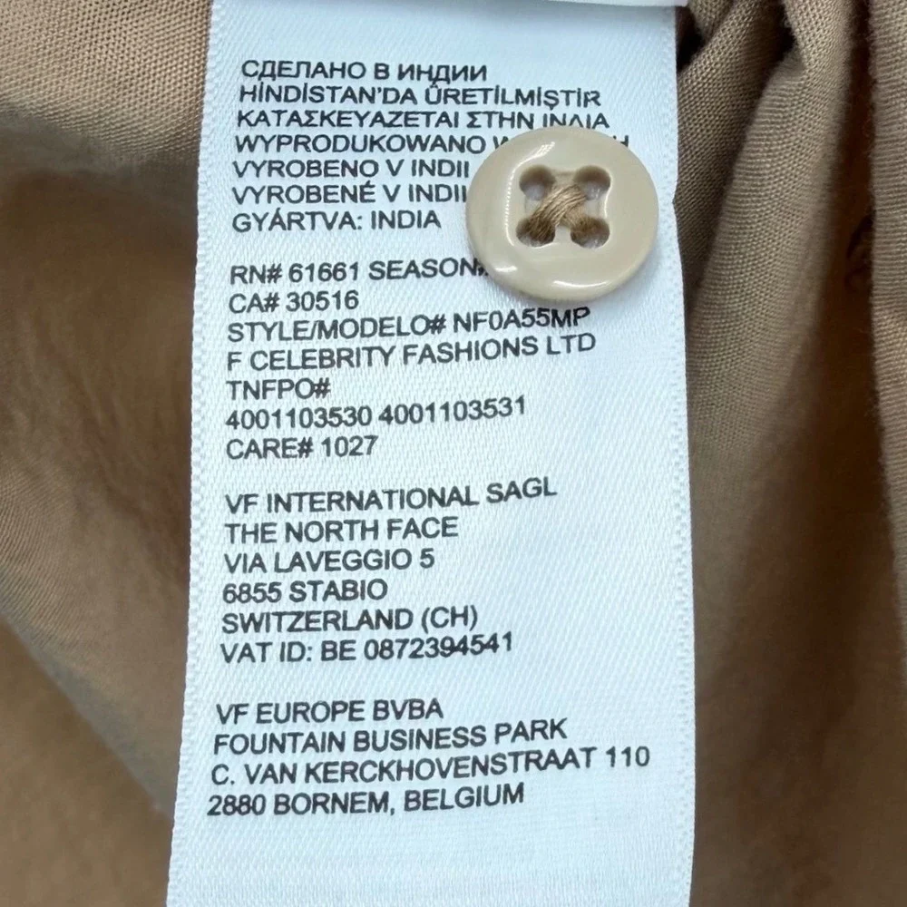 The North Face Button Up Mens XL Tan Short Sleeve NF0A55MP Embroidered‎ Triangle
